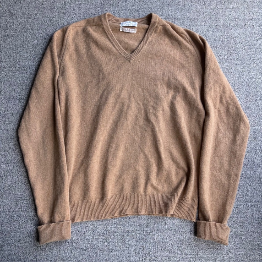 Lord Jeff Sweater Mens XL Tallfellow Tan Virgin Australian Lambswool V-Neck USA